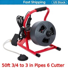 Professional 50ft Manual Drain Cleaner Machine for 3/4 to 3 in Pipes 6 Cutters picture