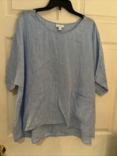 Pure Jill Linen Top Womens 2X Blue Dolman Boxy Minimalist Coastal Chic Blouse picture