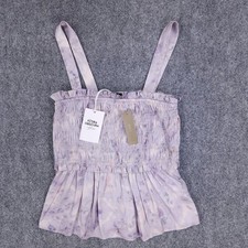 J Crew Flora Obscura Peplum Top Womens Medium Lavender Smocked Floral Sleeveless picture