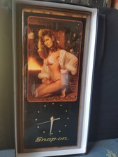 Vintage Snap On Tools Christmas Pinup Girl Lingerie Bikini Wall Clock 1980 Works picture