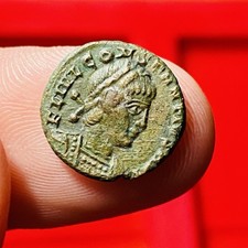 Constans AE Nummus Trier AD 338, GLORIA EXERCITVS, EX ZSCHUCKE, VERY RARE, VG-VF picture