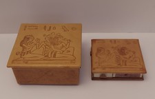 Vintage Egyptian Leather Cigarette & Jewelry Box + Matchbox Holder Set picture
