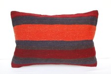 Authentic Vintage Turkish Cushion β Handwoven Wool Bohemian Kilim Lumbar Pillow picture