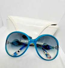 Vintage 90s Emilio Pucci EP605S Teal Oversized Sunglasses - Made In Italy - Mint picture