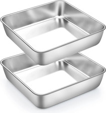 8X8 Baking Pan, 2 Pack Stainless Steel Square Cake Brownie Pan picture