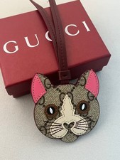 GUCCI Novelty Charm Cat Design Leather Keychain Gift Key chain with New in Box picture