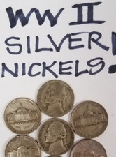 192aM8404 WW2 SILVER LOT of 4 JEFFERSON WAR NICKELS 5 CENT 1942-45 COINS 81+ YRS picture