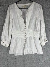 Maeve By Anthropologie Isolade Waisted White Sheer Gauzy Blouse Sz 10 picture