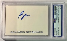 Benjamin Netanyahu Israel Prime Minister Signed Auto 2x3 Cut Card PSA DNA picture