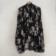 Torrid Blouse Womens 5X Plus Black Floral Chiffon Tie Neck Long Sleeve Tunic NWT picture