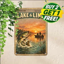 Wilderness Field And Stream Trophy Fishing Metal Tin Sign Cabin Wall Art picture