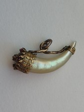 Victorian Cornucopia Horn Watch Fob Pendant Gold Filled Mother Of Pearl Garnet picture