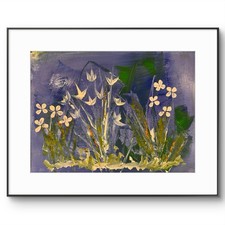 Original Abstract Expressionism 9X12 Flowers at Evening Modern Handmade Signed picture