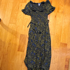 Chelsea28 Blue/Yellow Floral Viscose Maxi Dress Square Neck Puff Smocked picture