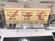 WOODSTOCK 1969 ORIGINAL ADV 3 DAY TICKETS JIMI HENDRIX JANIS JOPLIN LUCITE CASE picture