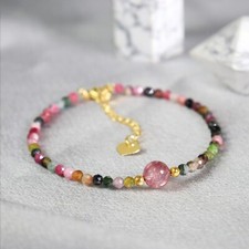 Handmade Tourmaline Faceted Beads Healing Protection Women Minimalist Bracelet picture