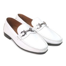 Sigotto Uomo White Grain Leather Bit Loafer with Leather Sole picture