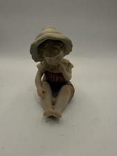 Antique Bisque Porcelain Seated Girl Bonnet Figurine Design Reg 6682 4.5” * picture