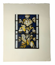 Vintage Stained Glass Window, Jesus Abstract, Water Color, Raised Print picture