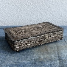 Antique Silver Filigree Trinket Box Ornate Handmade Jewelry Casket 5.25” 168g picture