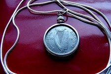 Very Fine 1928 Irish Sixpence Pendant Antique on a 18