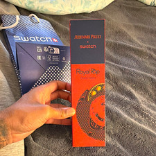 Swatch Royal Pop Orenji Hachi Quartz 41mm Blue/Orange Octagon Watch w/ Box picture