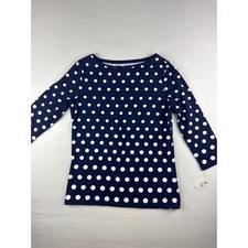 Talbots Navy Blue White Polka Dot Boat Neck 3/4 Sleeve Tee Top Small picture