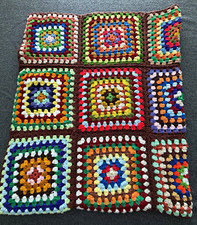 Handmade Crocheted Granny Square Blanket Throw, Multicolor, Brown Border Roseann picture