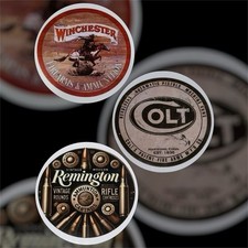 3 PACK SET- COLT WINCHESTER REMINGTON FIREARMS RETRO VTG LOGO STICKERS Lot 2.36” picture