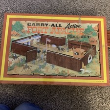 1968 MARX FORT APACHE CARRY ALL ACTION PLAY SET w/ TIN CASE #4685 picture