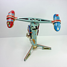 VTG. RARE TWIRLY WHIRLY ROCKET RIDE CONEY ISLAND SPACE TOY TIN WORKING COND BOX picture