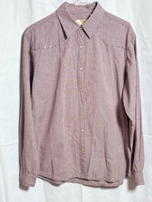 Vintage Wrangler Pearl Snap Western Shirt Burgundy Gingham Studded Size Large picture