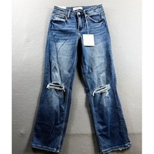 Lovervet by Vervet Jeans Women 26/3 Blue Distressed Straight Leg 26x27 picture