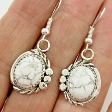Navajo White Buffalo Dangle Earrings Sterling 1.25 