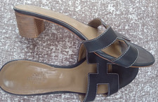 Authentic HERMES Oasis Sandals Black Leather Brown 39 US 9 picture