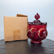 Fenton Paisley Swirl Lidded Candy Dish Ruby Red Amberina Art Glass NOS NIB picture