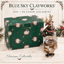 Blue Sky Clayworks 2001 Heather Goldminc Reindeer Hot Coco Snow Globe W/Box picture