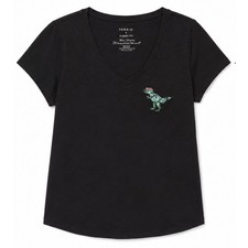 Torrid Black V-Neck T-Shirt Sequin Dinosaur T-Rex Size 0X Classic Fit Geek Chic picture