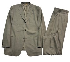 vtg 90s Donna Karan 48L 42x32 Taupe 2pc Pant Suit Italy Made Wool Pleated Cuff picture