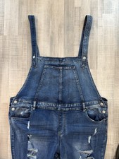 Almost Famous Women’s Plus Size 24 Distressed Stretch Denim Overalls Blue Jeans picture