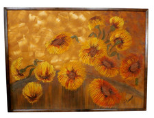 Vintage Mid Century Sunflowers Impasto Oil Painting - MCM - Wood Frame - 37 X 27 picture