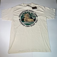 NOS Timberland Boot Camp Graphic XL T-shirt 90s USA Made Vintage New With Tags picture