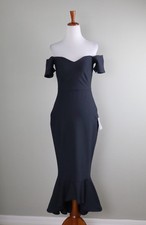 LULUS NWT Stretch Off The Shoulder Midi Mermaid Dress Midnight Blue Size Small picture