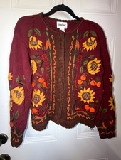 Designers Vintage Originals Studio Women's Sunflower Floral Cardigan Sweater L picture