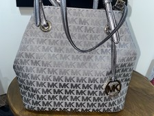 Michael Kors Gray MK Logo Satchel Top Handle Double Handles Gold Hardware picture