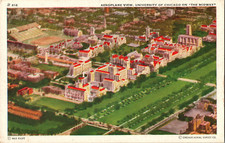Vintage Chicago IL Postcard Aeroplane View University UofC The Midway Birdview picture