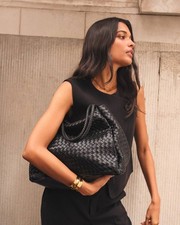 Katie Loxton Nova Woven Large Shoulder Bag Black Vegan Leather Handbag Purse New picture