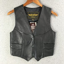UNIK Ultra Vest Womens S Leather Pockets Biker Snap Front Dry Clean Black NEW picture