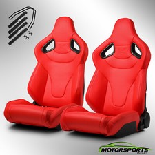 2x Red Universal PVC Reclinable C-Series Left/Right Sport Racing Seats W/Slider picture