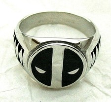 Marvel Comics Deadpool Logo Stainless Steel Black Enamel Ring New NOS Box Sz 12 picture
